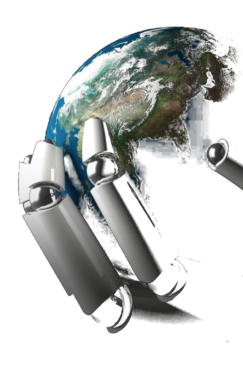 Robotic hand cradling Earth